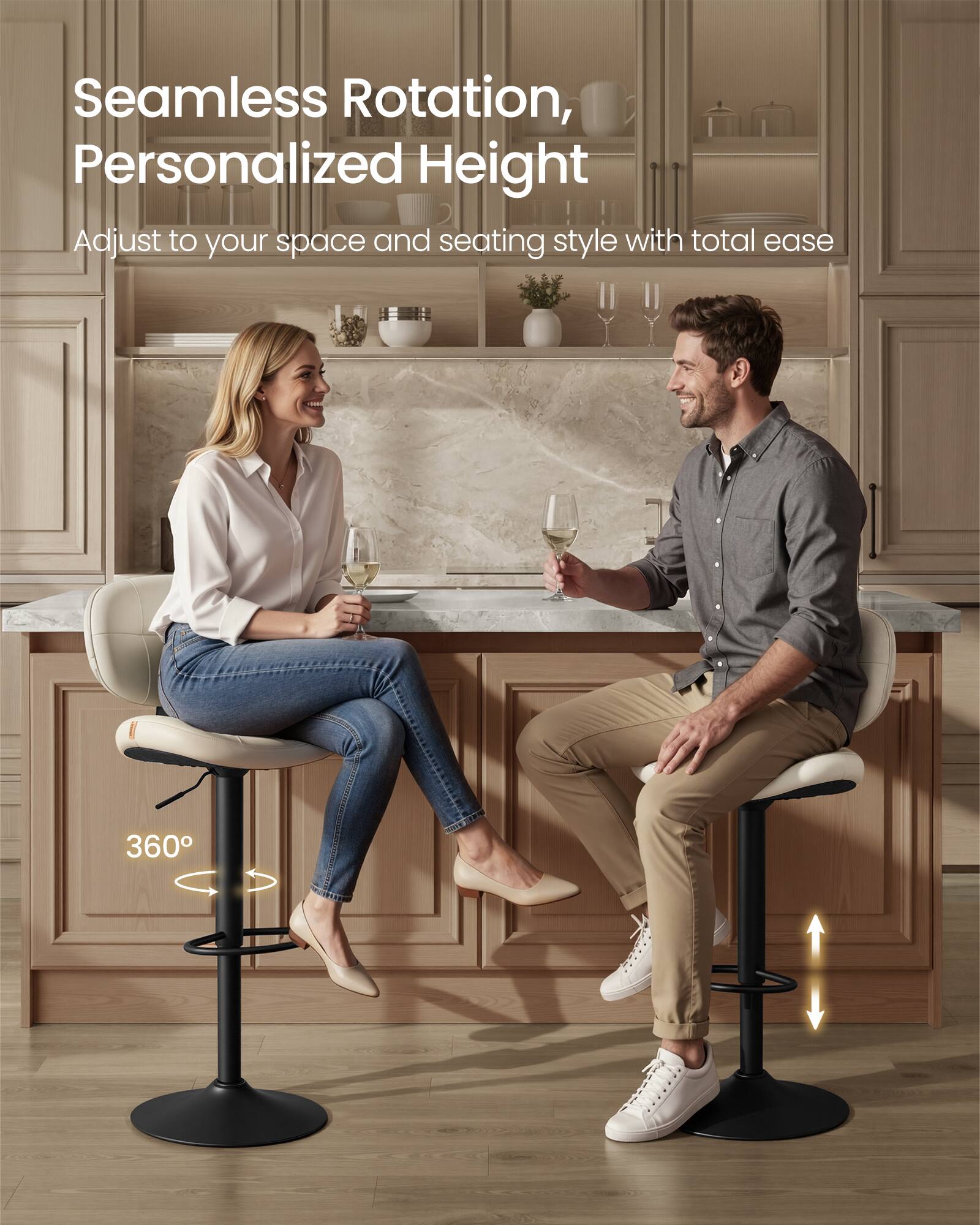Seamless Rotation, Personalized Height  
Adjust to your space and seating style with total ease  
360°