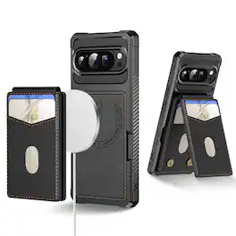 Dteck - For Google Pixel 10 Pro XL 2-in-1 Magnetic Leather Flip Stand Wallet Case RFID Blocking Detachable Card Holder - Black