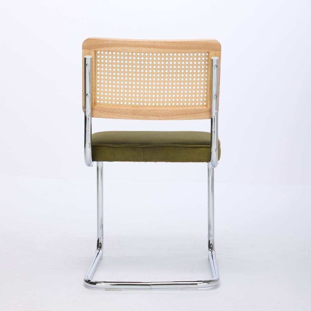 Alt View 2. Loheer - Loheer Mid-Century Dining Chairs Set of 2, Olive Green Velvet Rattan Back Chairs with Chrome Base - Olive-Green.