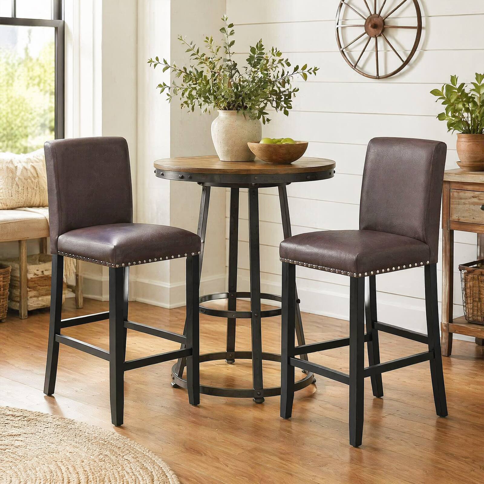 Alt View 4. Gymax - Gymax 4PCS Upholstered Bar Stool25.5'' Counter Height PVC Leather Accent Bar Chairs Brown - Brown.