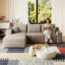 Ropilly - 95 Inch U Shaped Sectional Sofa, Plush Corduroy Sectional Sofa with Deep Seat Corner Couch, Camel - Camel