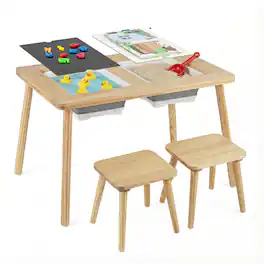 Costway - Sensory Table Kid's Table and Chairs Set with Detachable Double-Sided Tabletops - Natural,White,Black