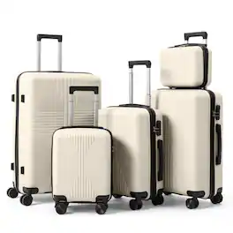 Winado - 12"/16"/20"/24"/28" Carry on 5 Piece PP Hardside Luggage Suitcase Set with Built-in Lock Spinner Wheels Travel Business - White