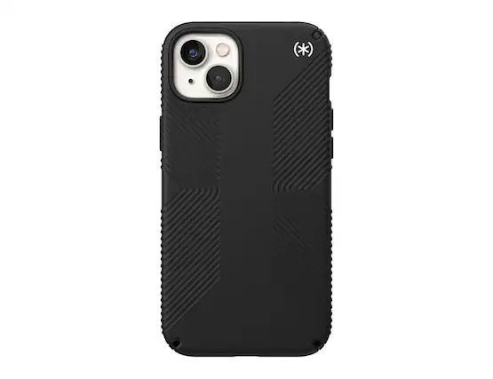 Front. Speck - Speck Presidio2 Grip with MagSafe Black Case for iPhone 15 Plus - Black/White.