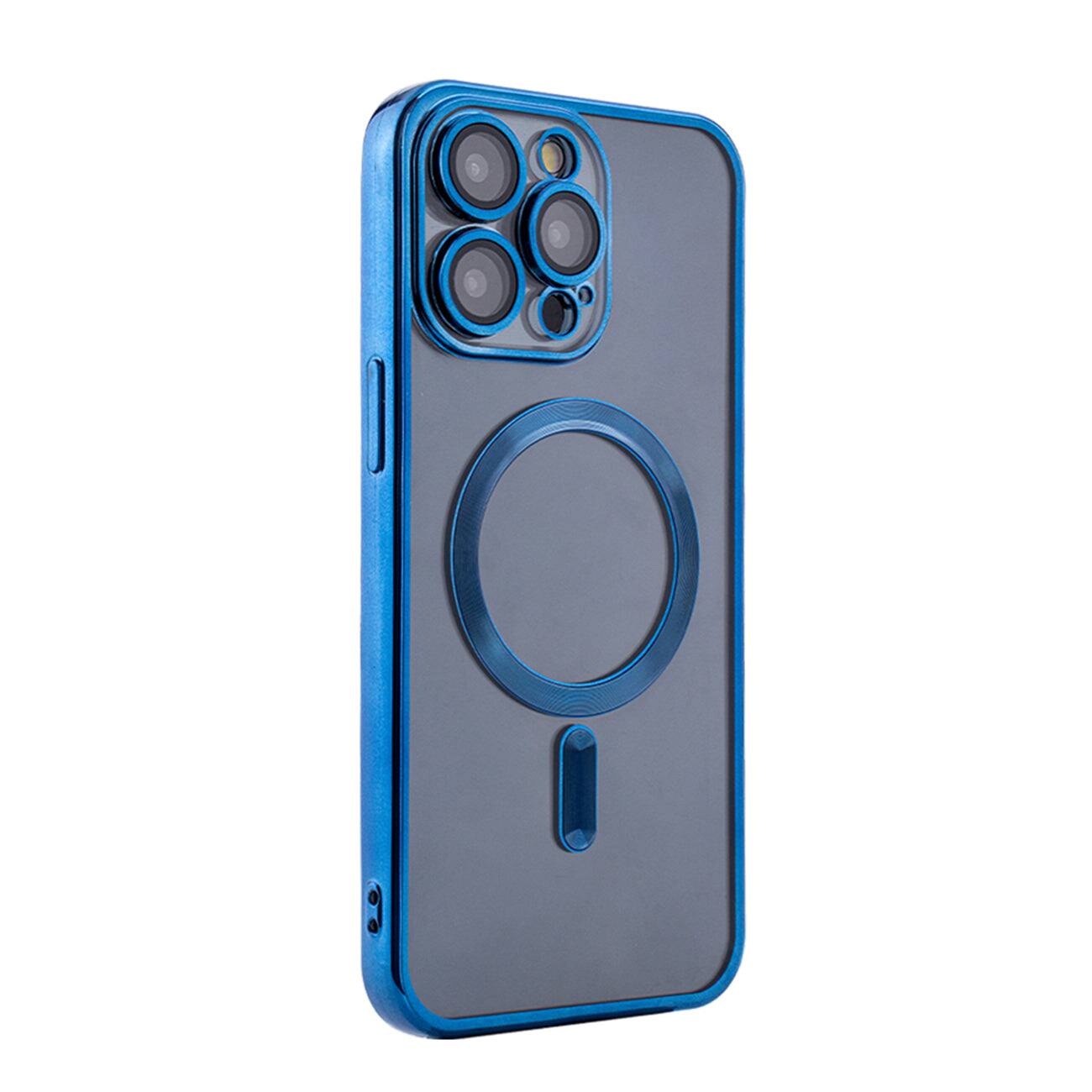 Front. Reiko - Magnetic Wireless Charging Tpu Bumper Case For Iphone 15 Pro Max In Blue - Blue.
