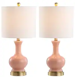 Jonathan Y - Cox 22" Metal/Glass LED Table Lamp, Light Coral (Set of 2) - Light Coral/Brass Gold