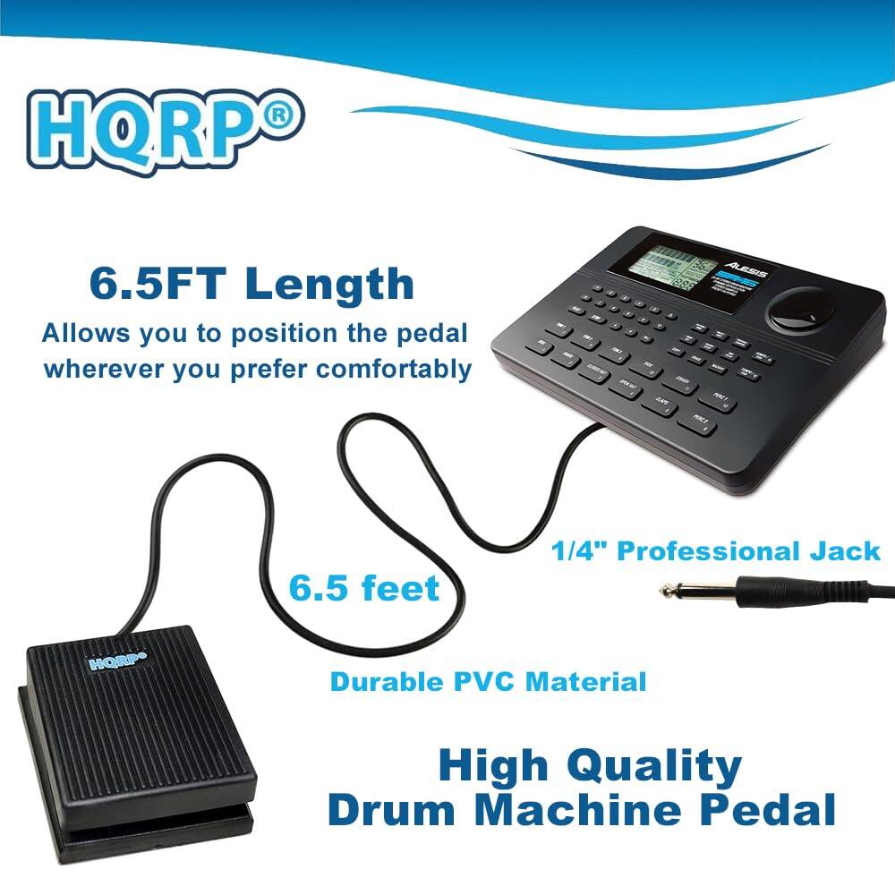 HQRP 6.5FT Length Allows you to position the pedal wherever you prefer comfortably

- 6.5 feet
- 1/4" Professional Jack
- Durable PVC Material
- High Quality Drum Machine Pedal
