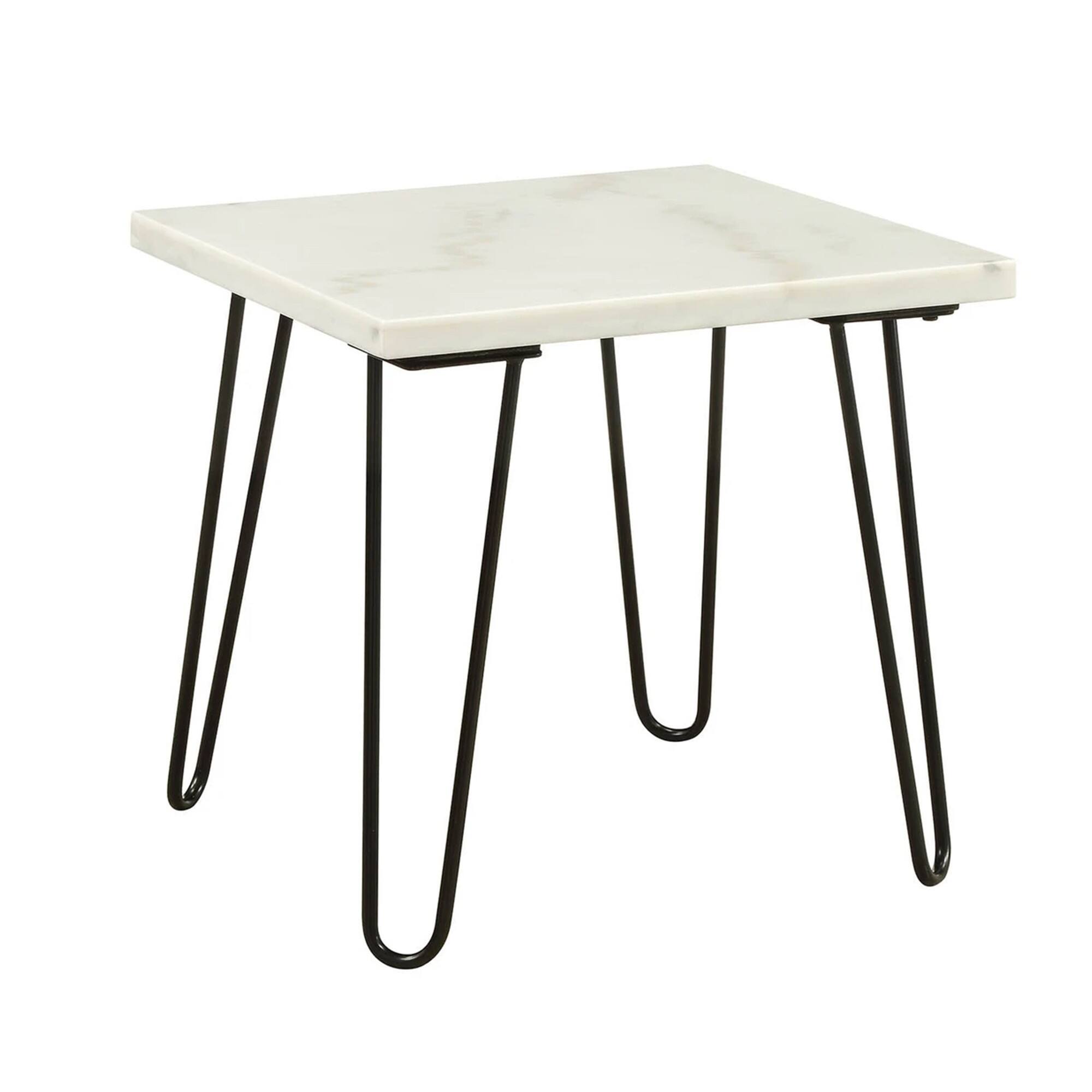 Manhattan Lane - Marble Top End Table with Hairpin Style Metal Legs - White, Black