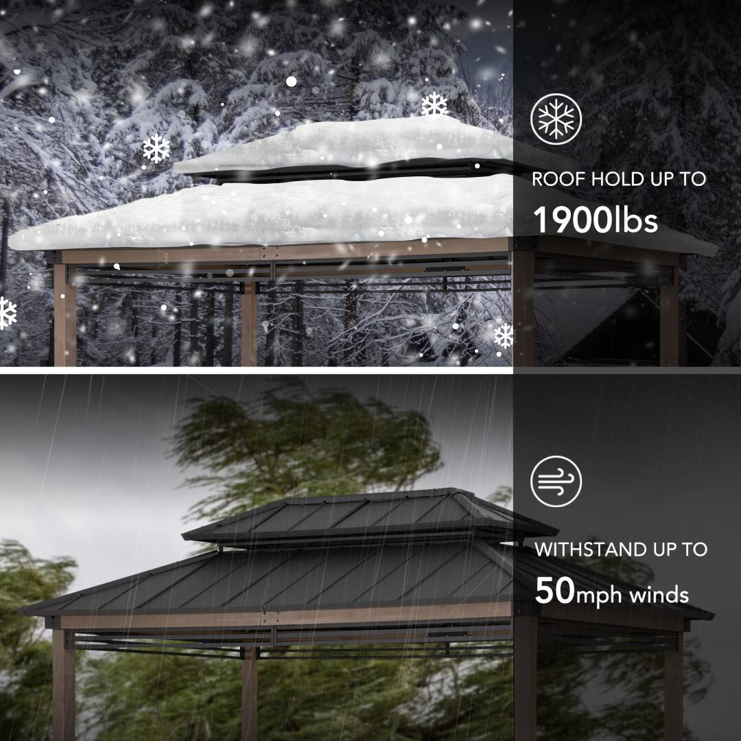 ROOF HOLD UP TO 1900lbs  
WITHSTAND UP TO 50mph winds