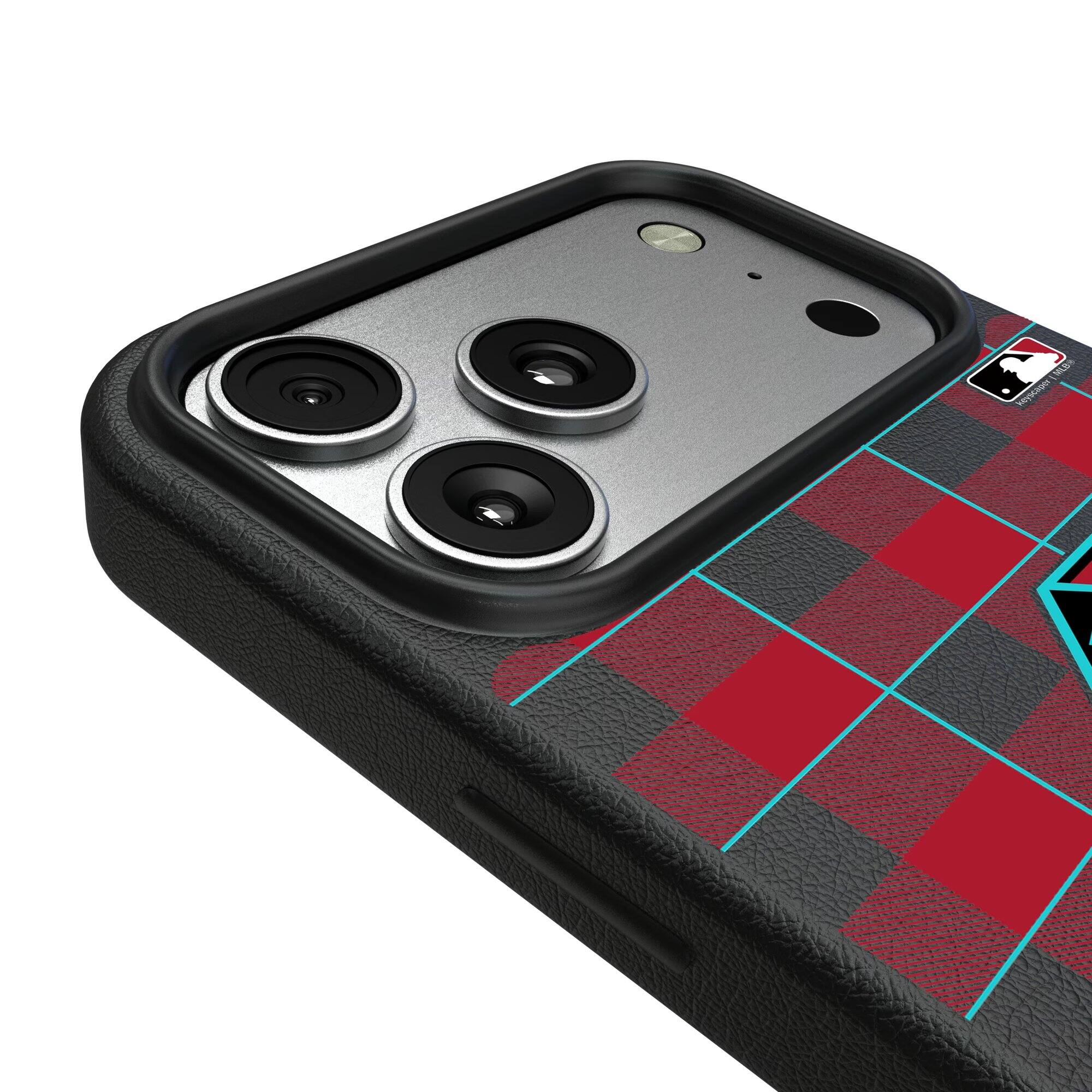 Alt View 2. Keyscaper - Arizona Diamondbacks Plaid Magnetic Bump iPhone Case - 16 - Black.