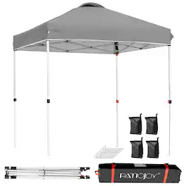Costway - 6x6 FT Pop Up Canopy Tent Camping Sun Shelter W/ Roller Bag - Gray