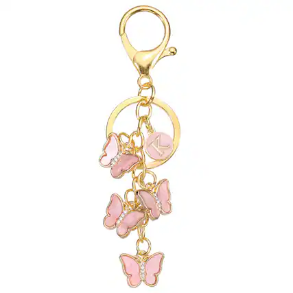 Front. Unique Bargains - Butterfly Initial Letter Keychain, Alphabet K Metal Keyring, Cute Car Keys Holder Charm for Women Gift - Pink.