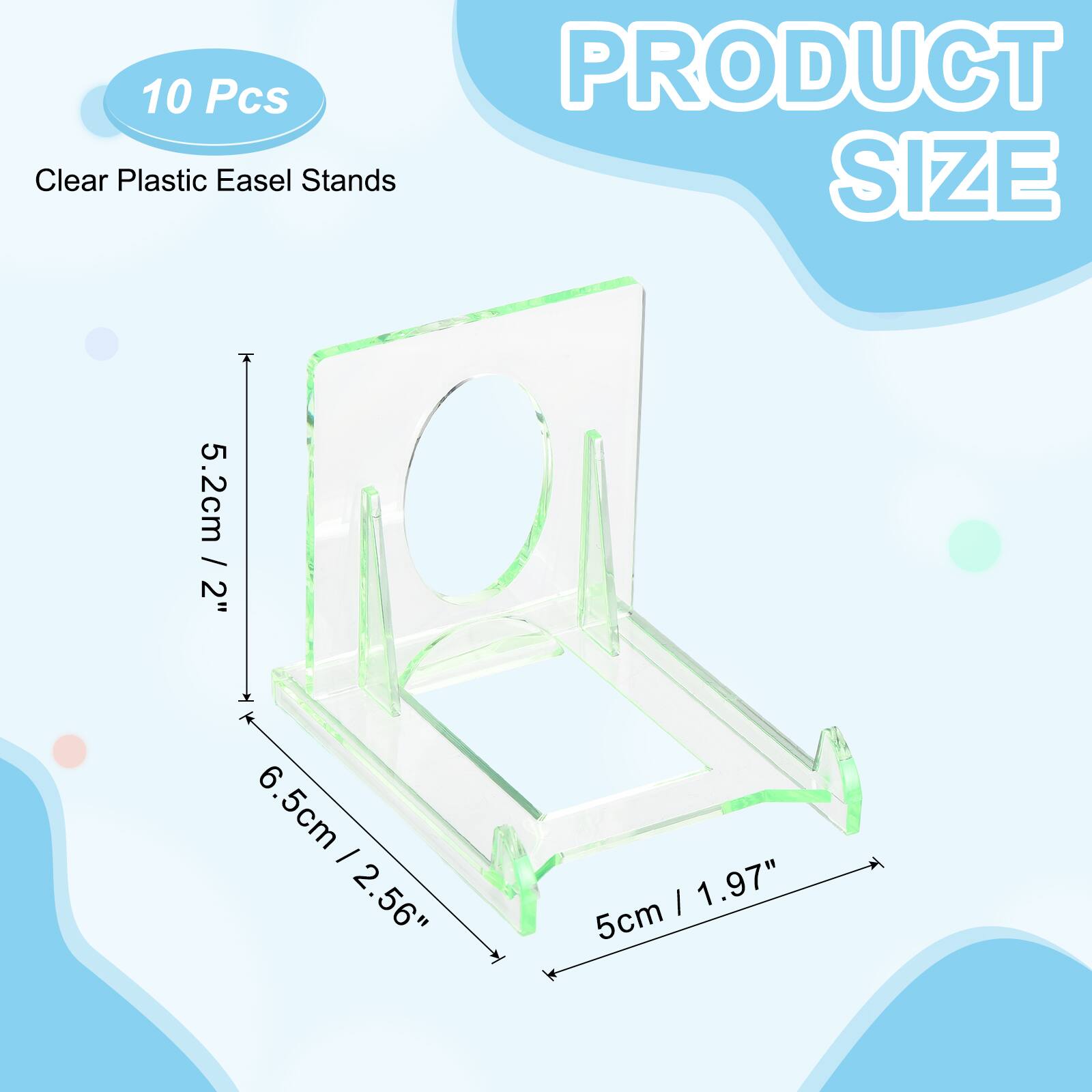 10 Pcs Clear Plastic Easel Stands

PRODUCT SIZE

5.2cm / 2"  
6.5cm / 2.56"  
5cm / 1.97"