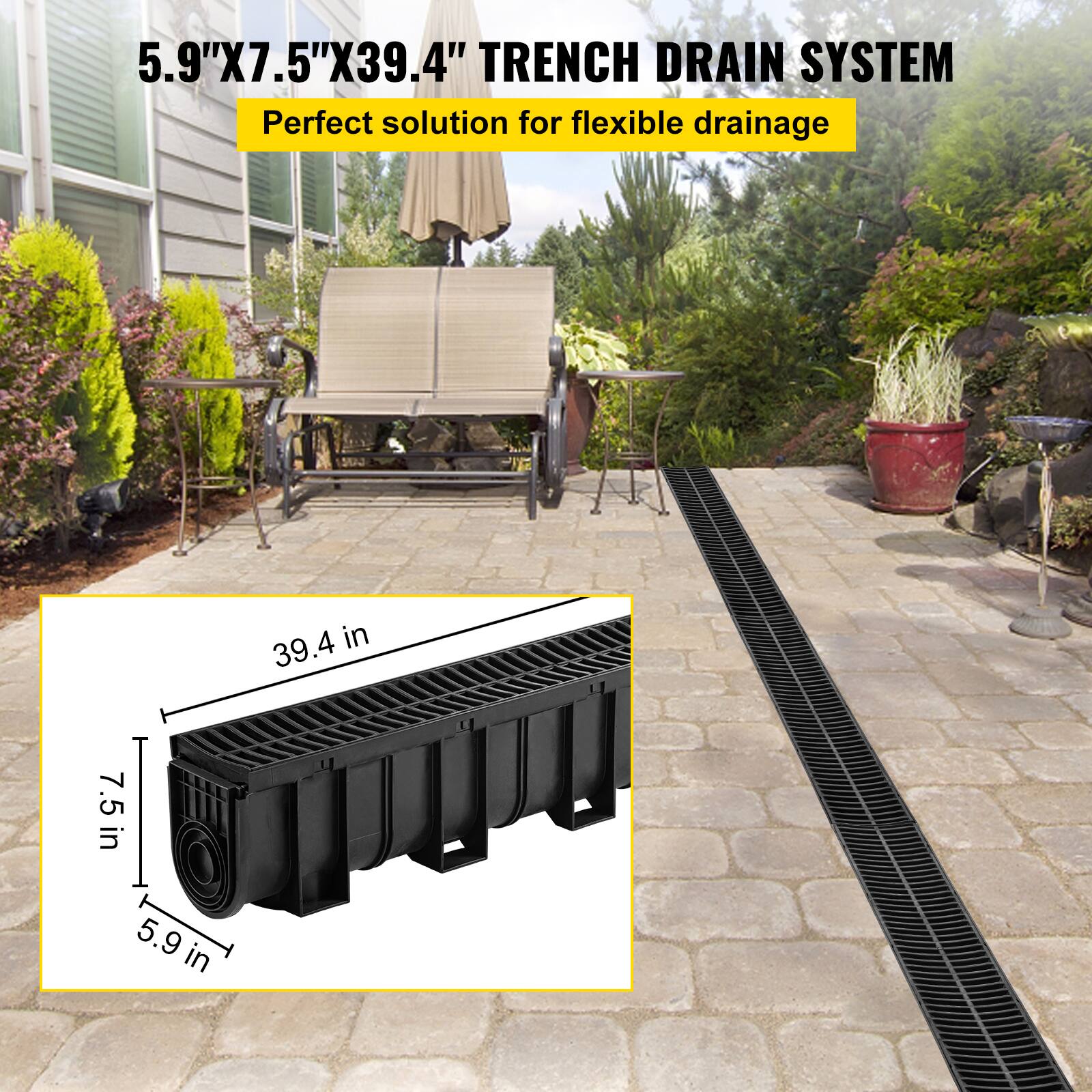 5.9"X7.5"X39.4" TRENCH DRAIN SYSTEM  
Perfect solution for flexible drainage