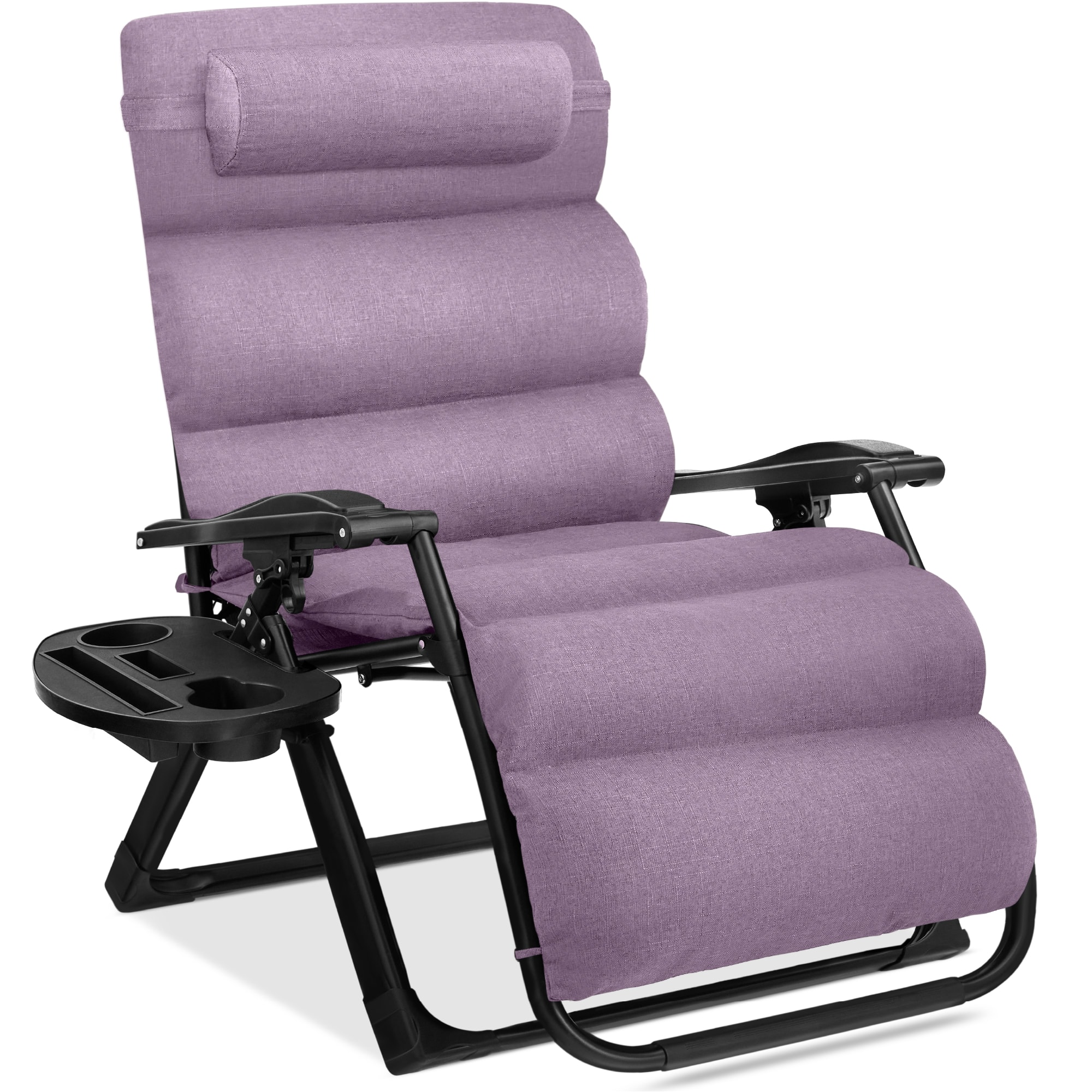 Front. Best Choice Products - Best Choice Products Oversized Zero Gravity Chair, Folding Recliner w/ Removable Cushion, Side Tray - Lavender - Lavender.