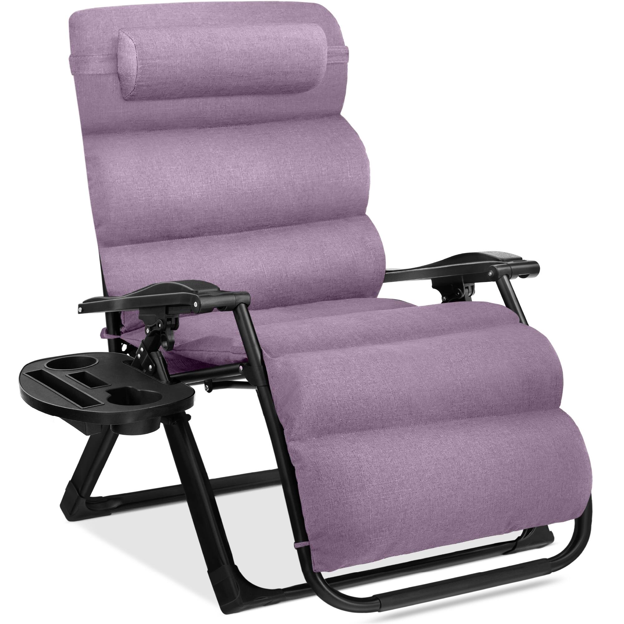 Front. Best Choice Products - Best Choice Products Oversized Zero Gravity Chair, Folding Recliner w/ Removable Cushion, Side Tray - Lavender - Lavender.