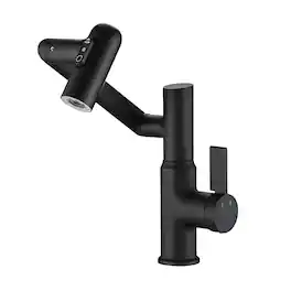 Meqiodas - Bathroom Sink Faucet with Spray Function, Temperature Display, Anti-Slip Switch, Hot & Cold Controls, and 360° Swivel - Black