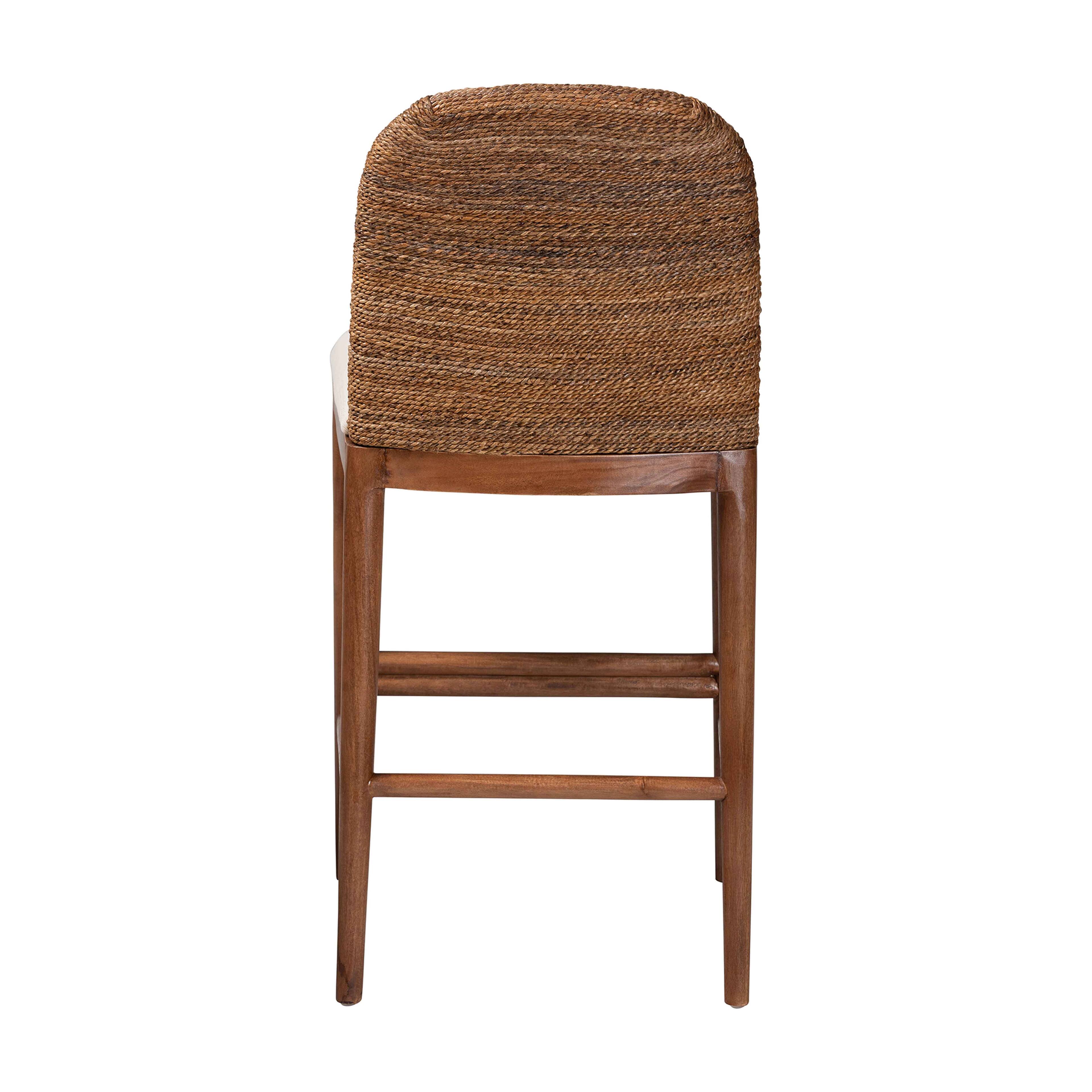 Back. bali & pari - Nadim Modern Bohemian Seagrass and Acacia Wood Counter Stool - White/Natural Brown/Natural Seagrass.