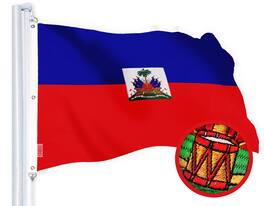 G128 - Haitian Flag 5 x 8 ft Embroidered 220GSM Spun Polyester with Brass Grommets - Assorted Colors