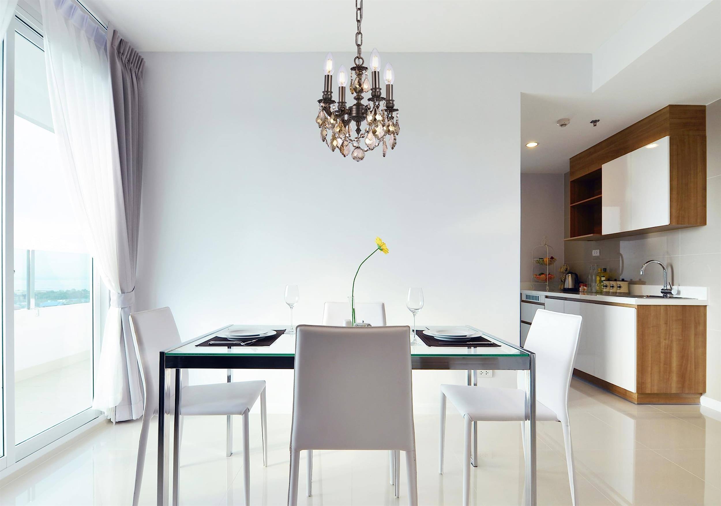 Alt View 1. Elegant Lighting - Lille 4-Light Brass & Crystal Chandelier - Bronze.