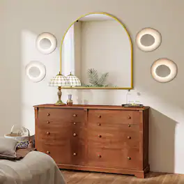 Dazzling Pops - Arched Wall Mirror 24 X Arch Bathroom Mounted Vanity With Metal Frame Modern For Bedroom Living Room Hangin - Gold 40"L x 38"W