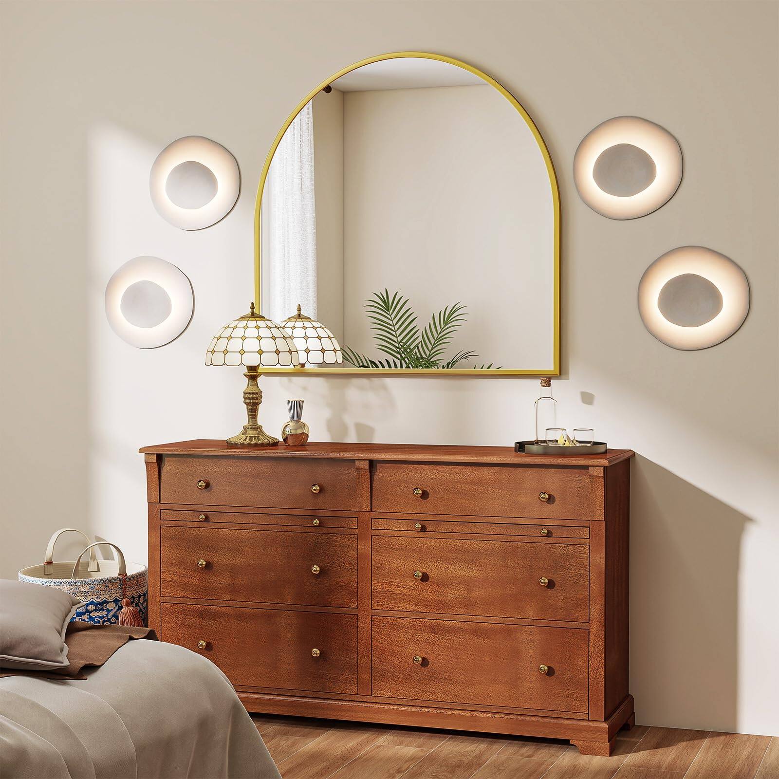 Front. Dazzling Pops - Arched Wall Mirror 24 X Arch Bathroom Mounted Vanity With Metal Frame Modern For Bedroom Living Room Hangin - Gold 40"L x 38"W.