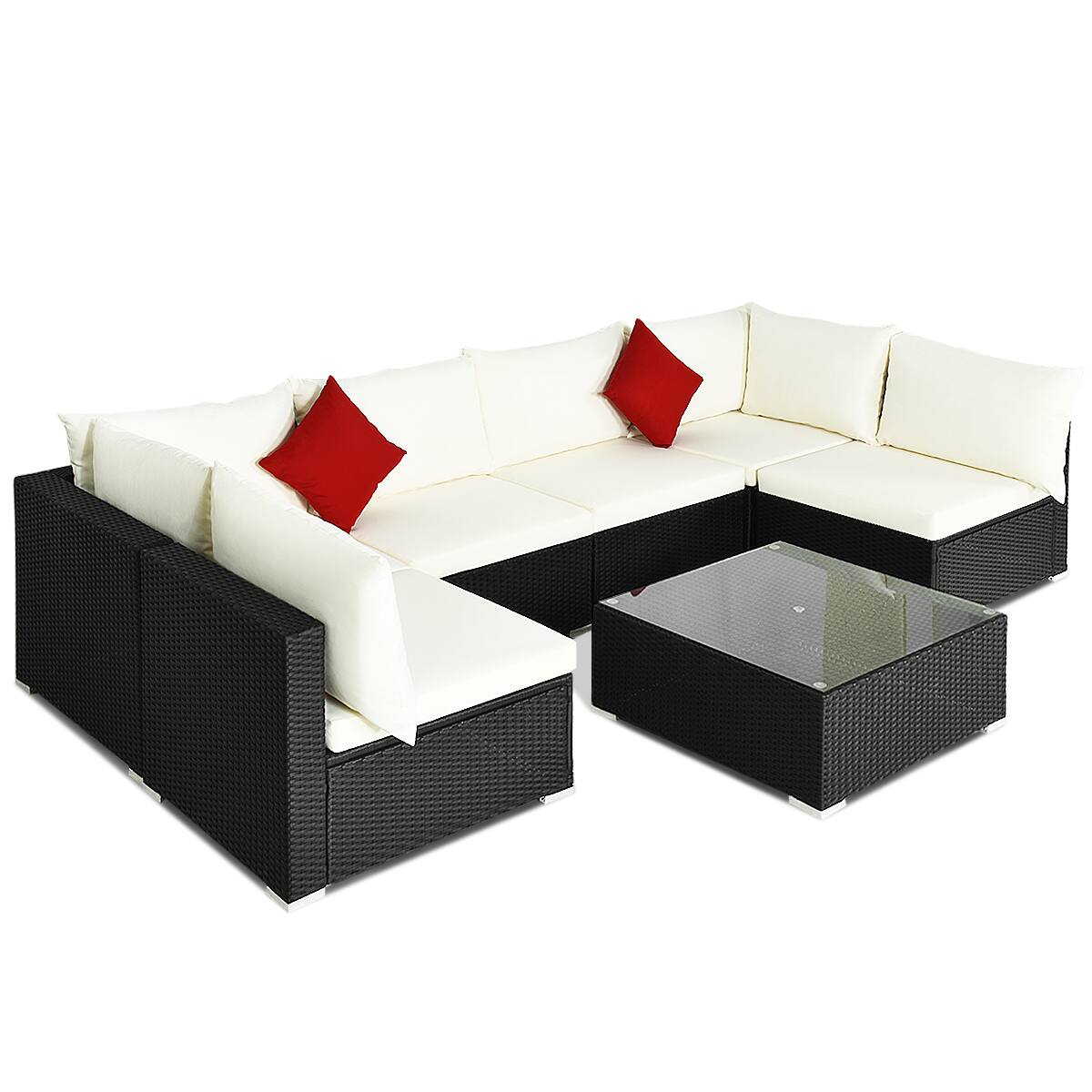 Alt View 1. Gymax - Gymax 7PCS Rattan Patio Conversation Sectional Furniture Set w/ Cushion Pillow - White.