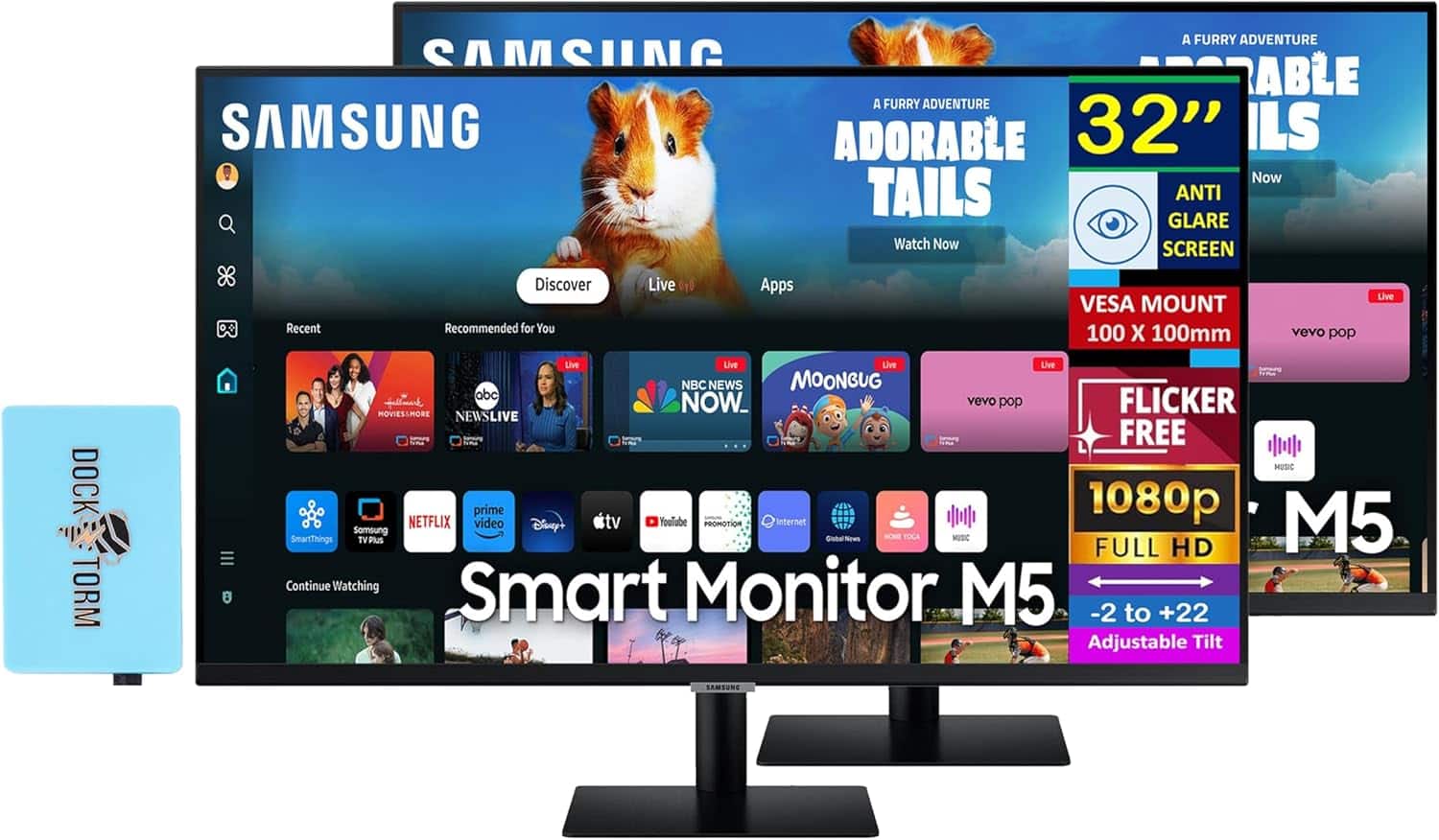 Samsung - 32" FHD VA Smart Monitor, Flicker Free, Anti-Glare, VESA Mount (100mm), HDMI & DKZ Hub, Color 2 Pack - Black