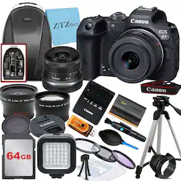 Canon - EOS R7 Mirrorless Camera with 18-45mm Lens + 64GB Card + Tripod + ZeeTech Bundle - Black