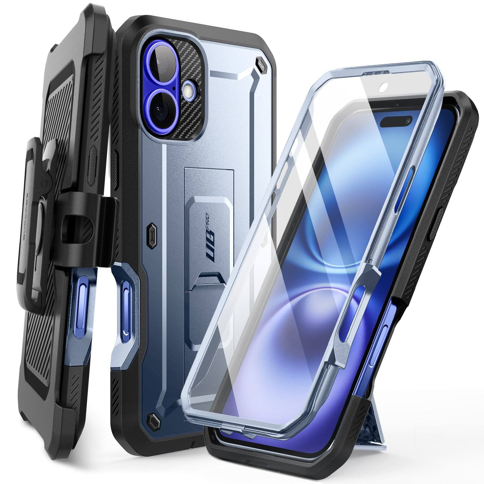 Angle. SUPCASE - iPhone 16 6.1 inch Unicorn Beetle PRO Rugged Case - Metallic Blue.