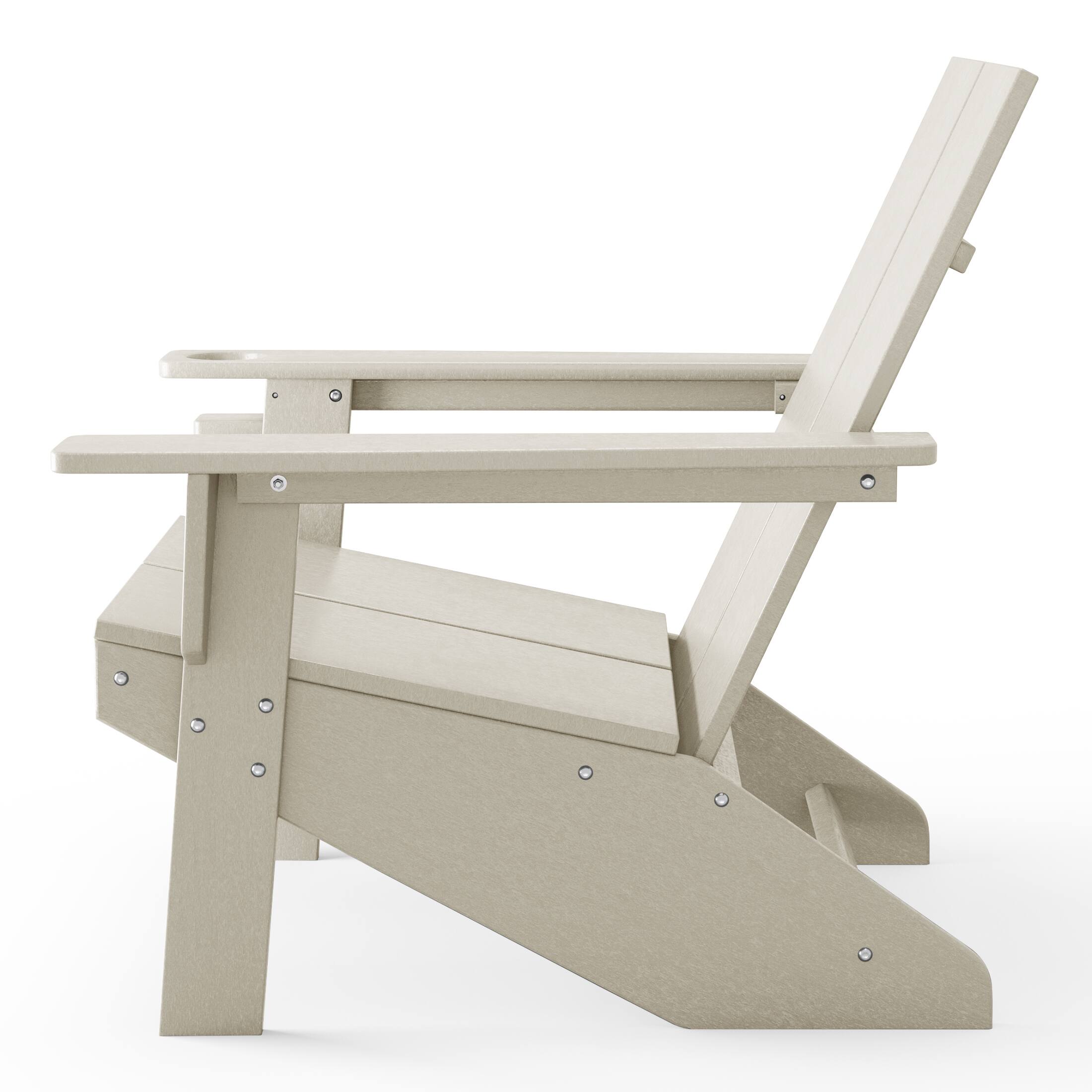 Alt View 3. WestinTrends - WestinTrends Riviera Outdoor HDPE Modern Adirondack Chair with Cup Holder - Sand.