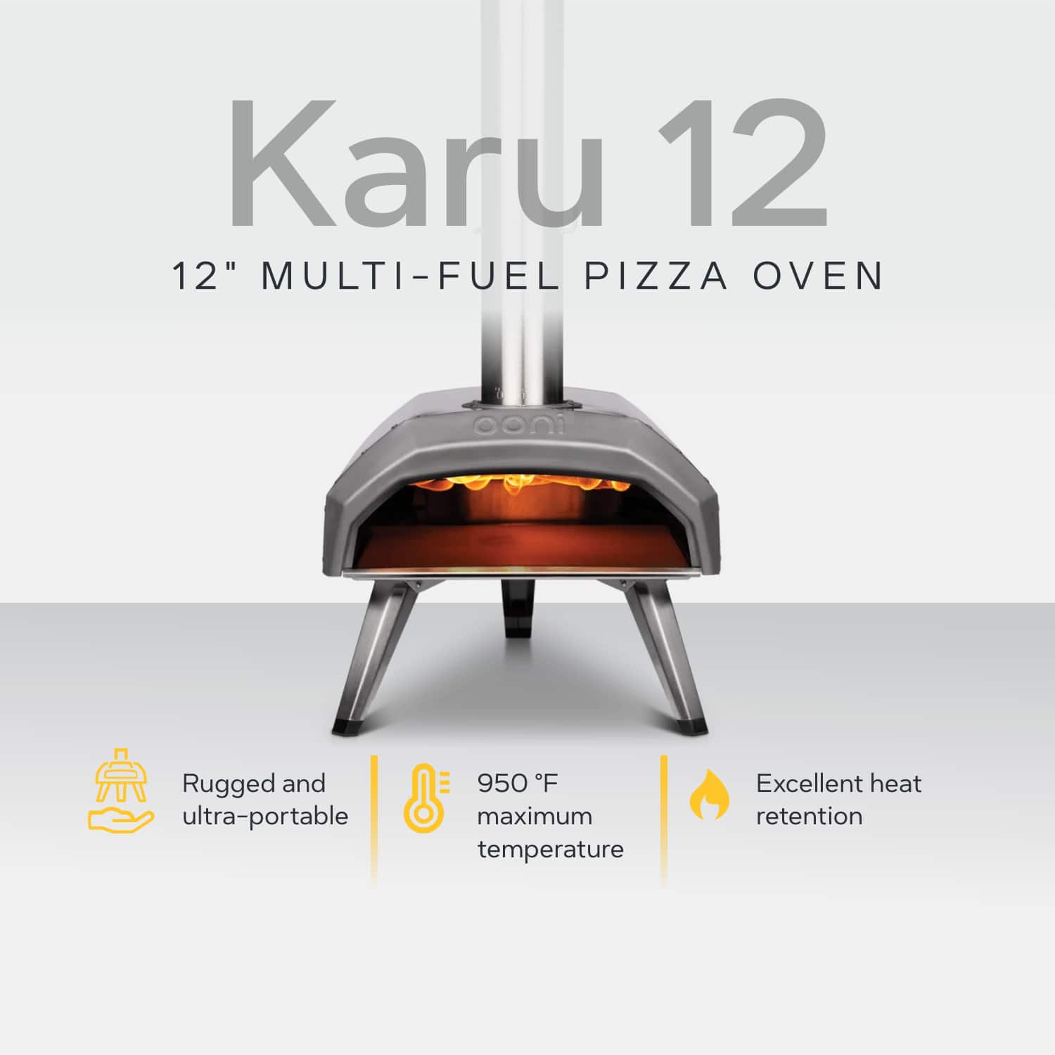Karu 12 12" MULTI-FUEL PIZZA OVEN ooni Rugged and ultra-portable 950 F maximum temperature Excellent heat retention