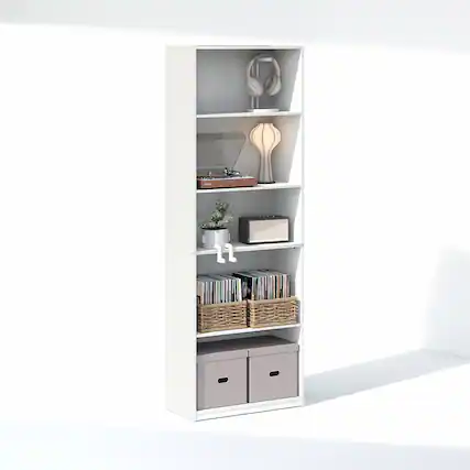 Front. Furinno - GEHRY 5-Tier Media Storage, CD DVD Media Tower, with Adjustable Shelves, for Living Room, Home Office - White.