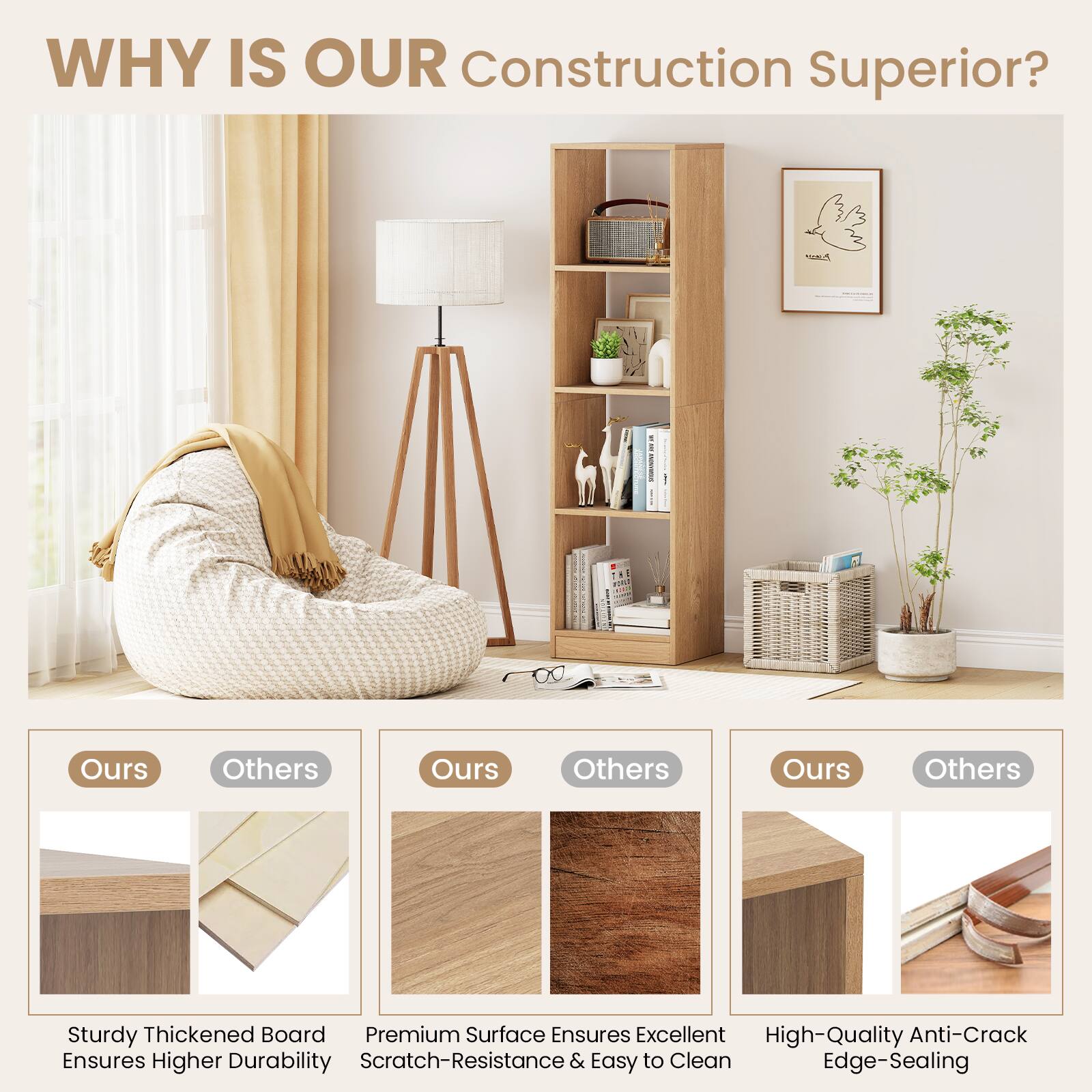 WHY IS OUR Construction Superior?

- Sturdy Thickened Board Ensures Higher Durability
- Premium Surface Ensures Excellent Scratch-Resistance & Easy to Clean
- High-Quality Anti-Crack Edge-Sealing