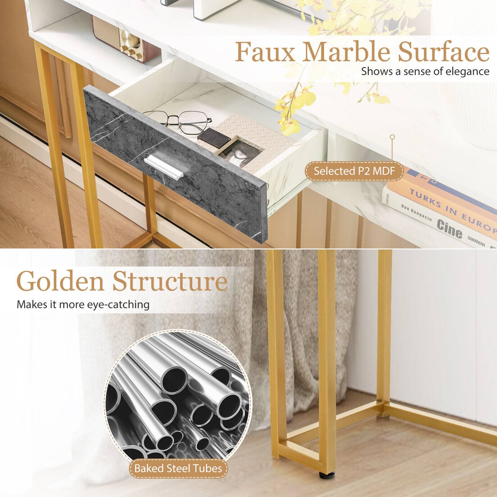 Faux Marble Surface Shows a sense of elegance
Selected P2 MDF
Golden Structure Makes it more eye-catching
Baked Steel Tubes
