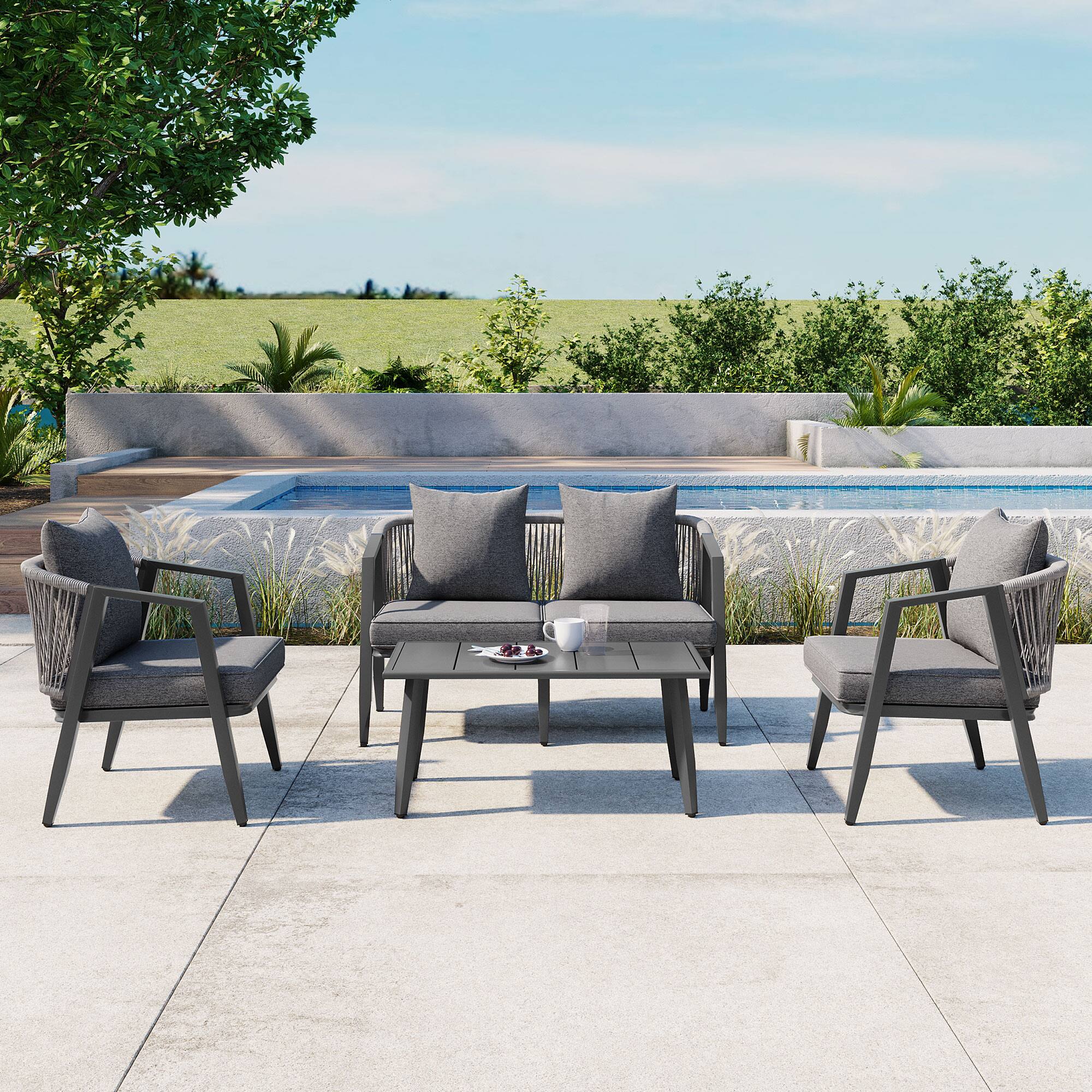 Left. Siljoy - Durable and Comfortable Outdoor Seating Set,Suitable for Patios, Lawns, and Poolsides  - Gray.