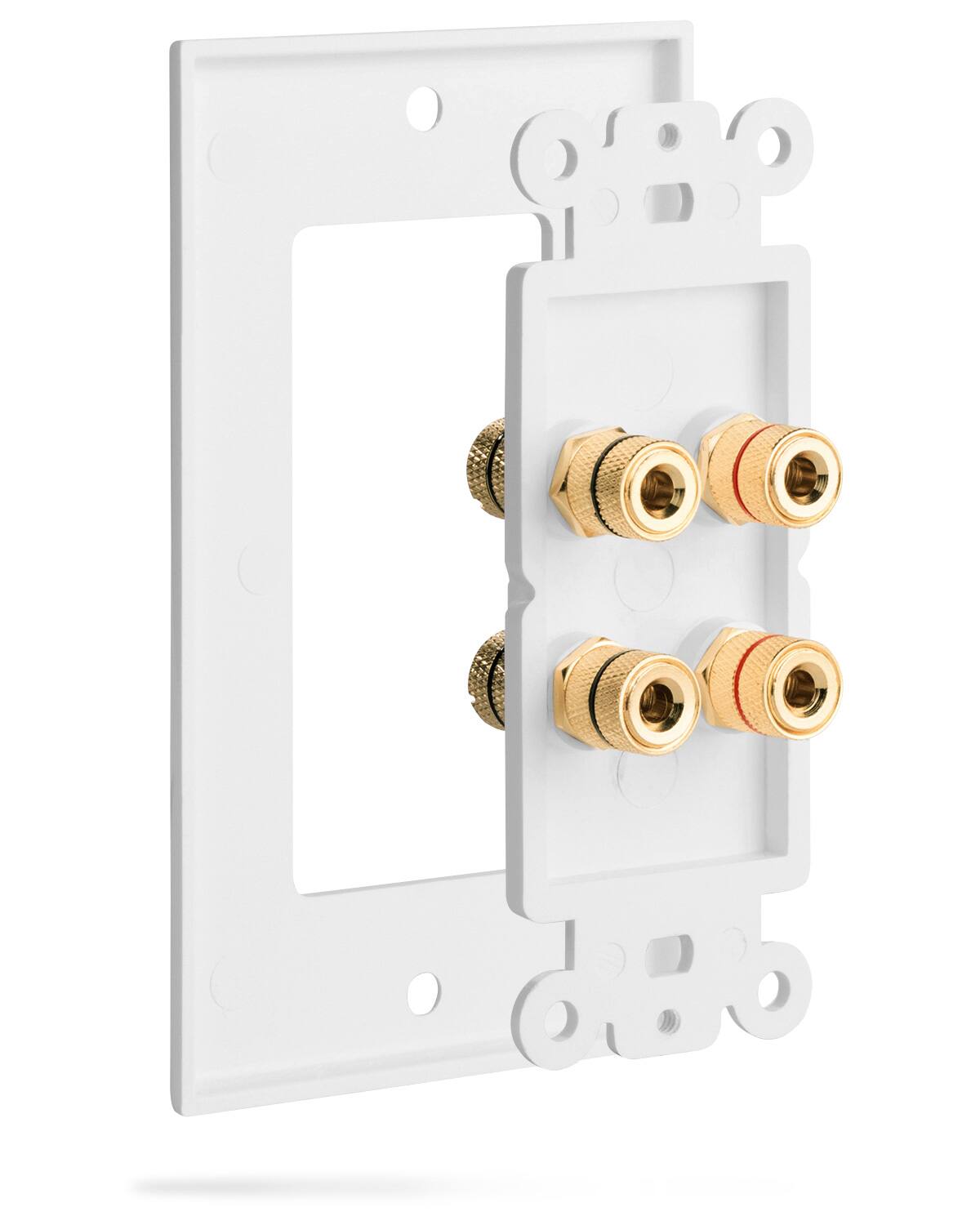 Left. Fosmon - Gold Plated Speaker Wall Plate, Home Theater Audio Wall Plate For Speaker Wire, Copper Banana Binding Post, White - White.