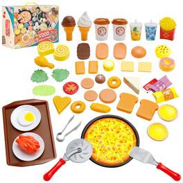 Topteng - 56-Piece Kids Pretend Food Set - Kitchen Toy with Burger, Pizza & Accessories for imaginative Play, Toy for Kid