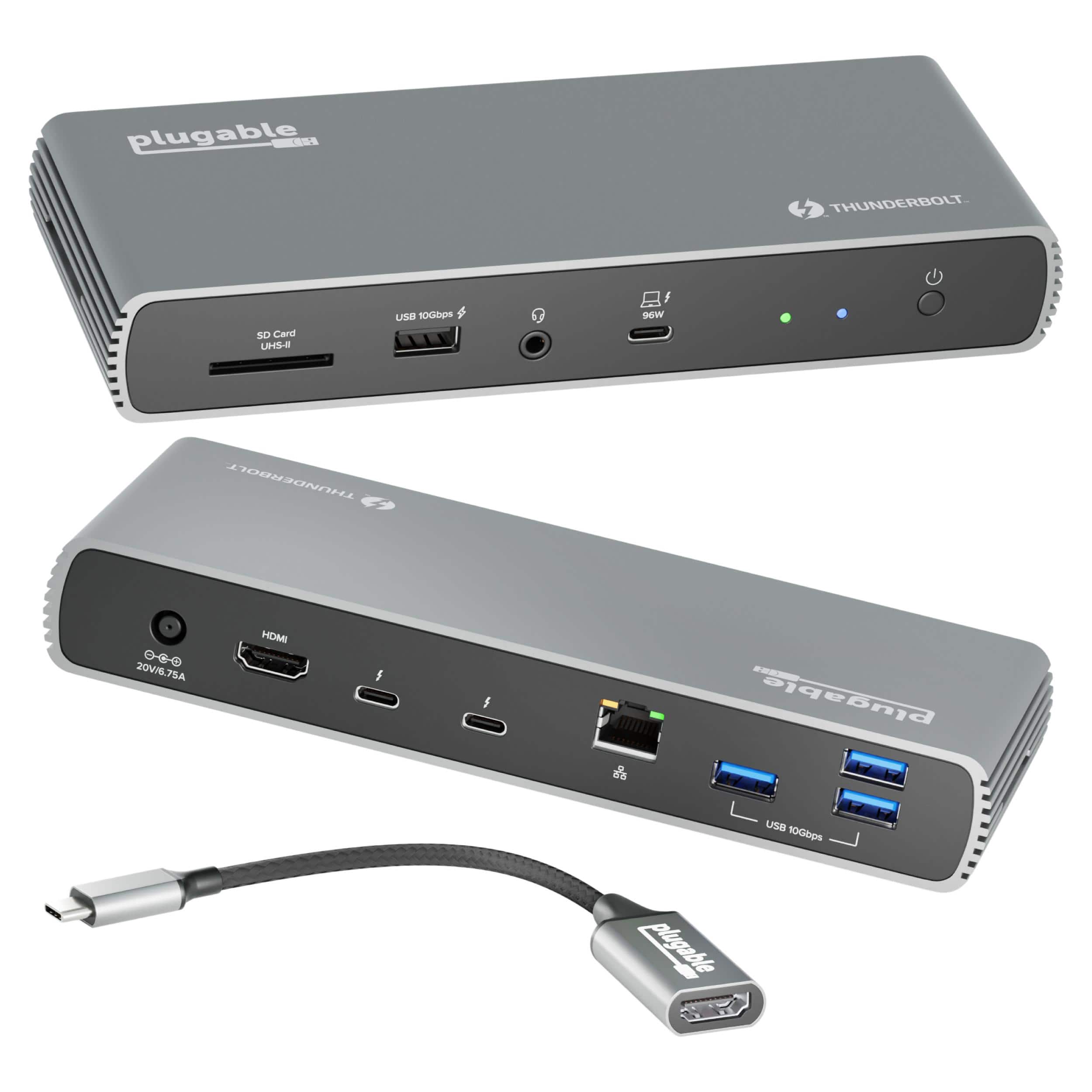 Plugable - Thunderbolt 4 Dock with 100W Charging - Thunderbolt Certified - 3x Thunderbolt Ports - TAA Compliant - Space Grey