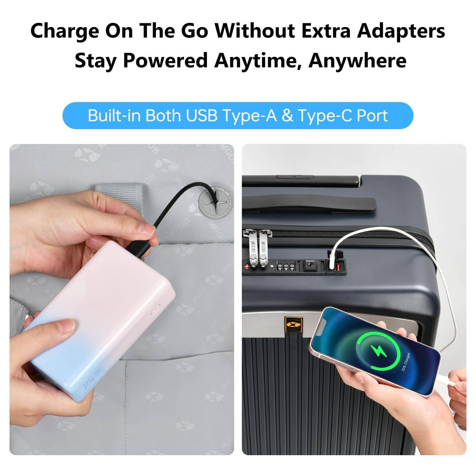 Charge On The Go Without Extra Adapters  
Stay Powered Anytime, Anywhere  

Built-in Both USB Type-A & Type-C Port
