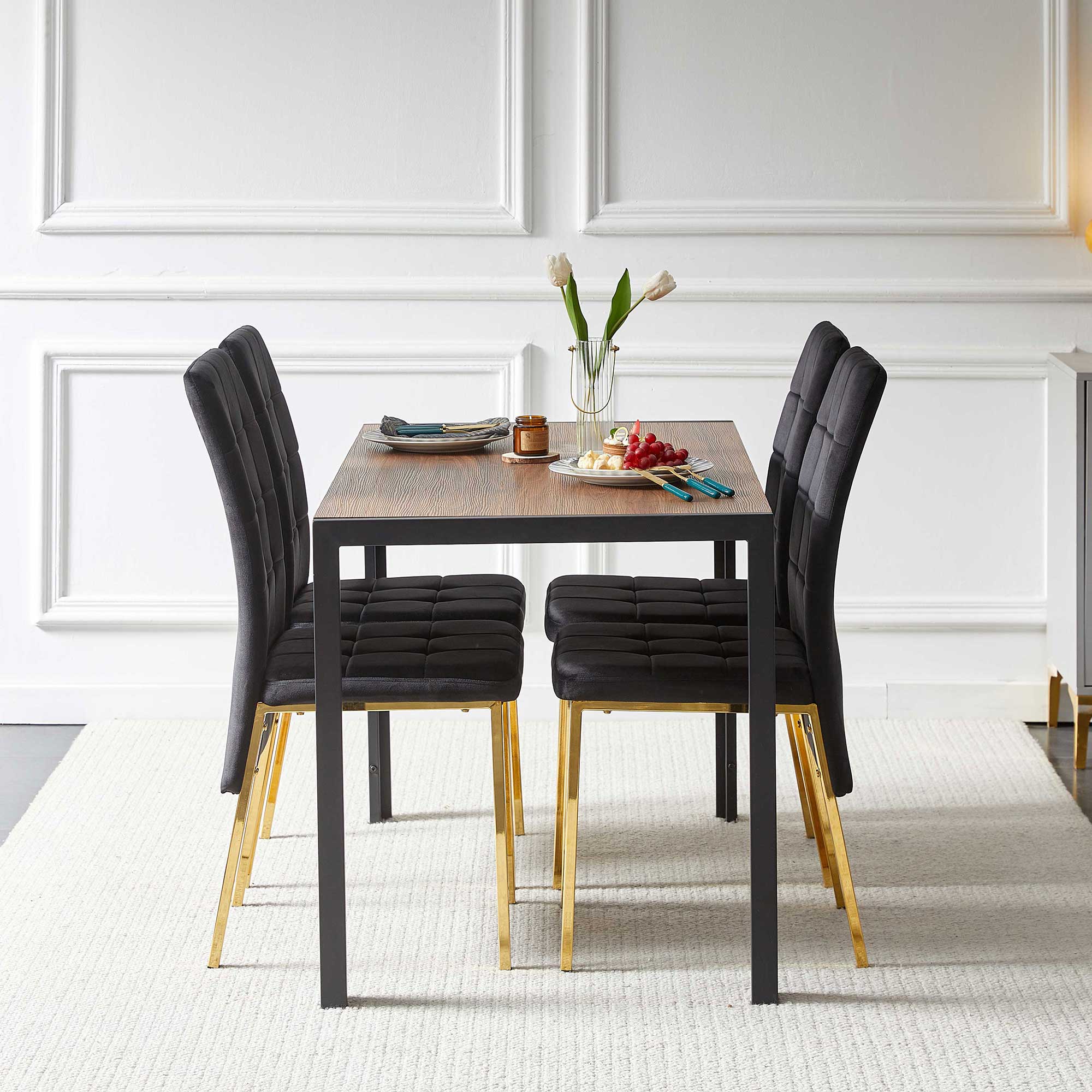 Alt View 4. Tiramisubest - Creative Design Veneered MDF Wood Structure Rectangular Walnut Dining Table - Walnut.