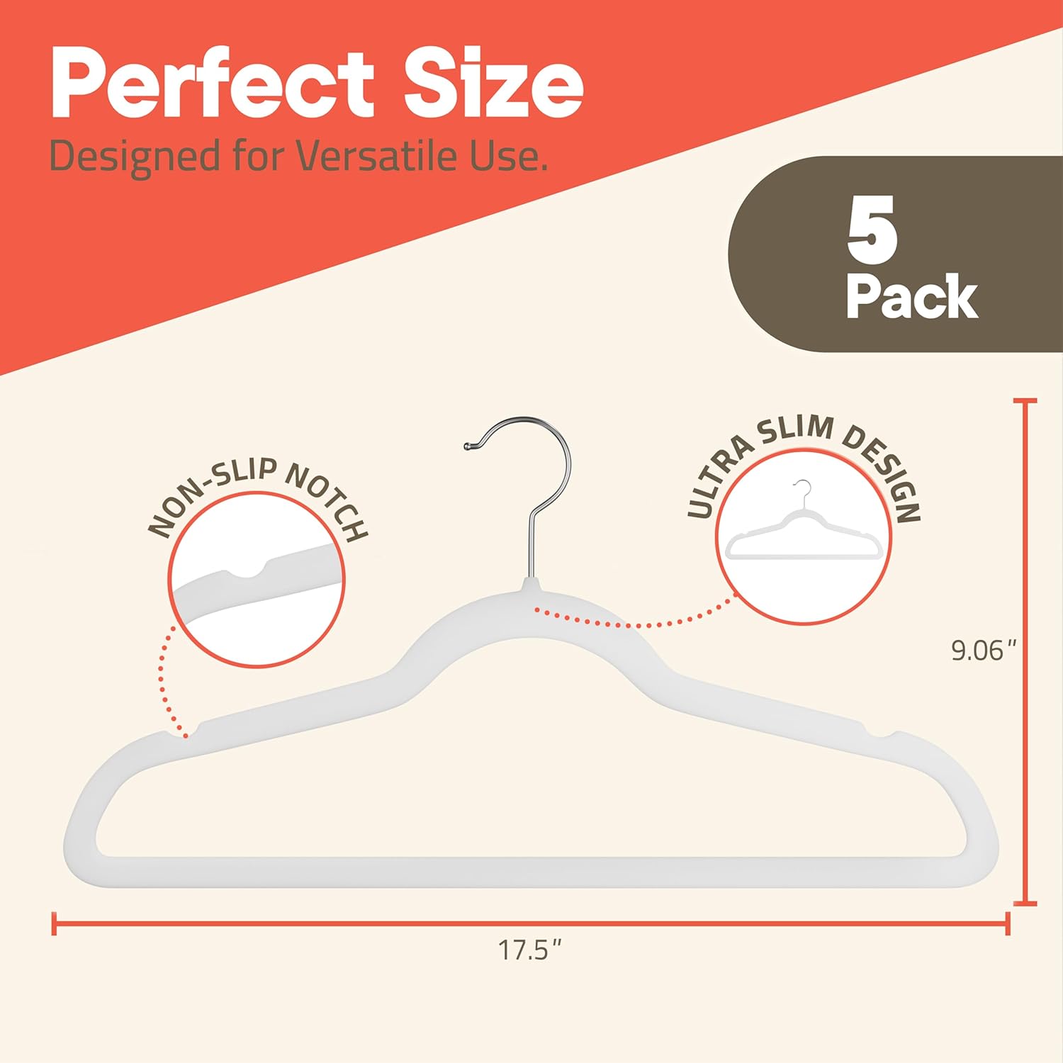 Perfect Size, Designed for Versatile Use, 5 Pack, Non-Slip Notch, Ultra Slim Design, 9.06", 17.5"