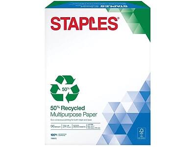 Staples - 50% Recycled 8.5" x 11" Multipurpose Paper, 24 lbs., 96 Brightness, 500/Ream - White