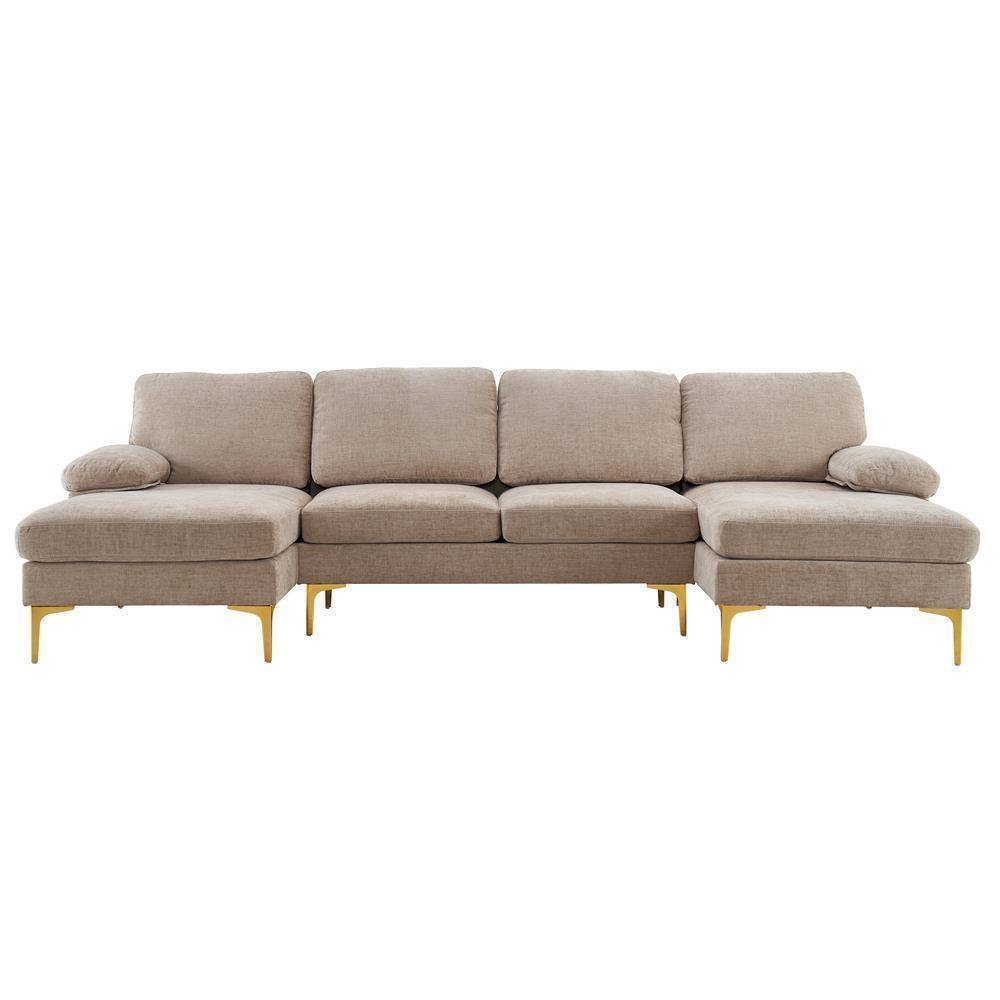 Alt View 1. Winado - 4 Seater U Shape Sectional Sofa Set with Two Chaise Living Room Furniture Couch - Camel.