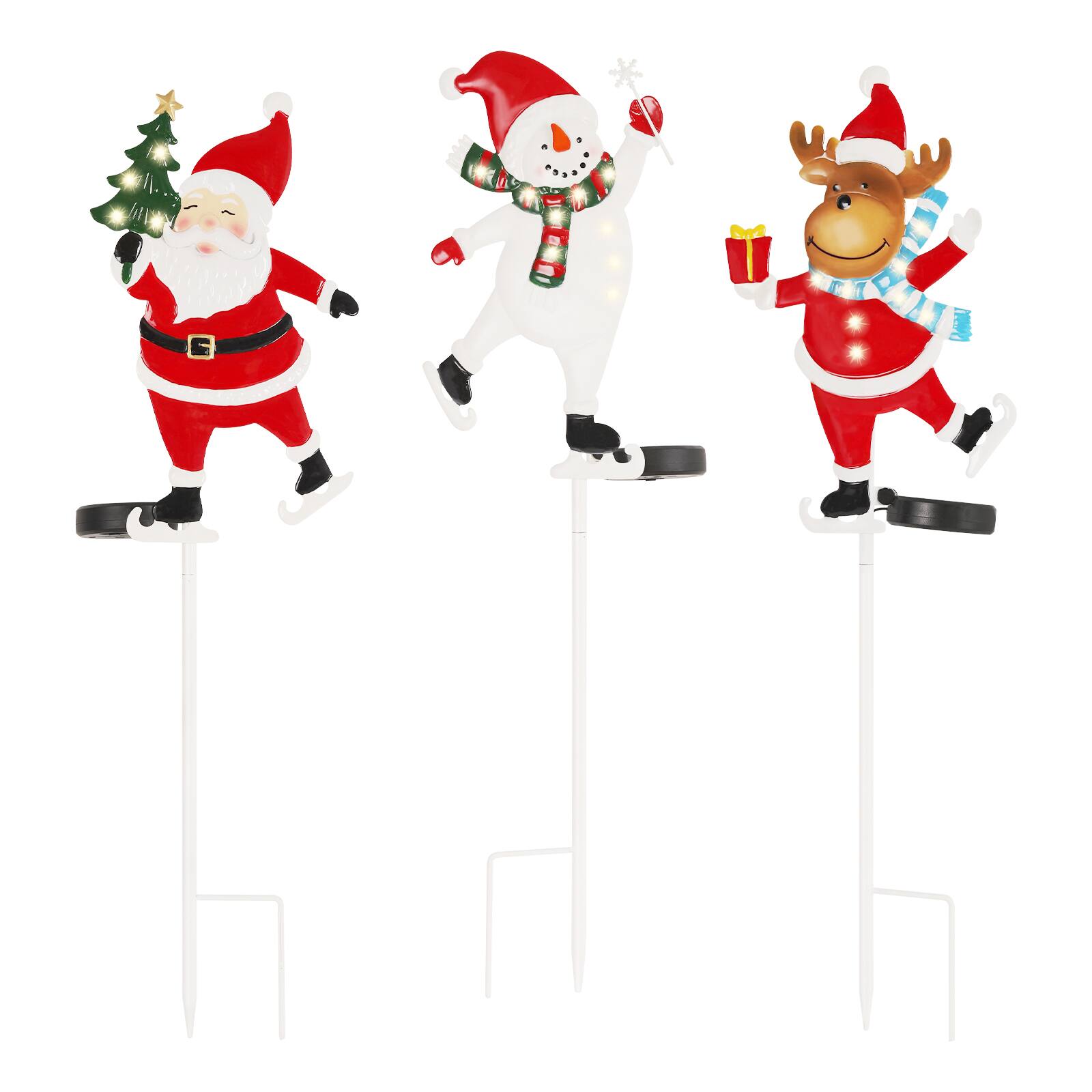 Alt View 2. Oumilen - 3‑Pack Solar Skating Character Garden Stakes – Santa, Snowman & Reindeer, Solar Powered Outdoor Lawn Decor.