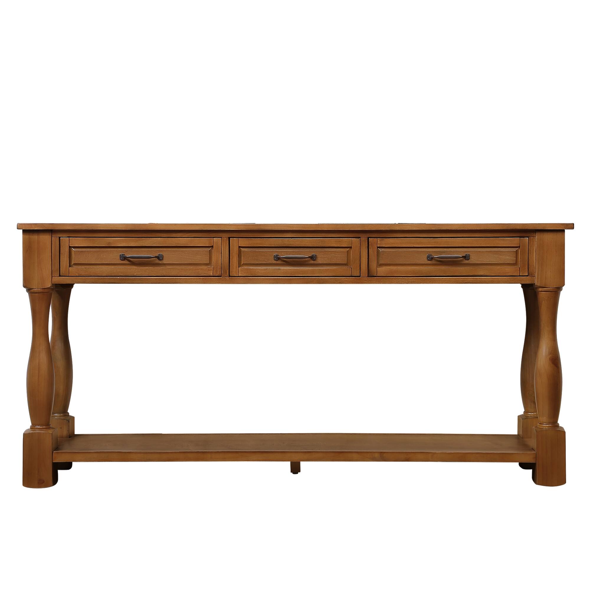 Alt View 10. GOODSILO - Extra-Long Wooden Console Table with Three Drawers and Bottom Shelf for Entryway or Hallway Use - Brown.