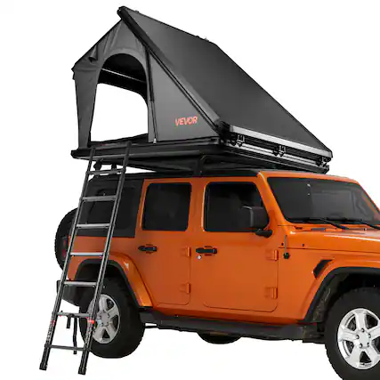 Front. VEVOR - Rooftop Tent Hard Shell, 2-3 Person Aluminum Roof Top Tent Hardshell with Tri-Color LED Light, Thick Mattress & Window - Black.