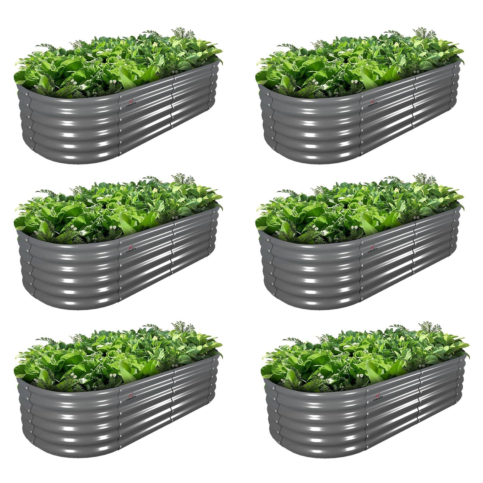 A Anleolife - 6-Pack Metal Oval Raised Garden Bed Planter Boxes for Vegetables Flowers Herbs (72 in. L x 24 in. W x 18 in. H) - Gray price history on PriceWatchPro