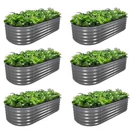A Anleolife - 6-Pack Metal Oval Raised Garden Bed Planter Boxes for Vegetables Flowers Herbs (72 in. L x 24 in. W x 18 in. H) - Gray