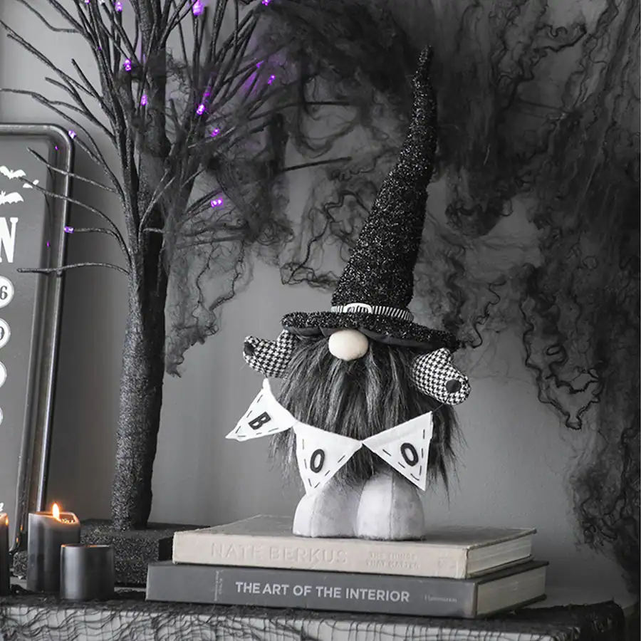 Boyel Living 20 inch Black Fabric Halloween Gnome with Boo Banner Black ...